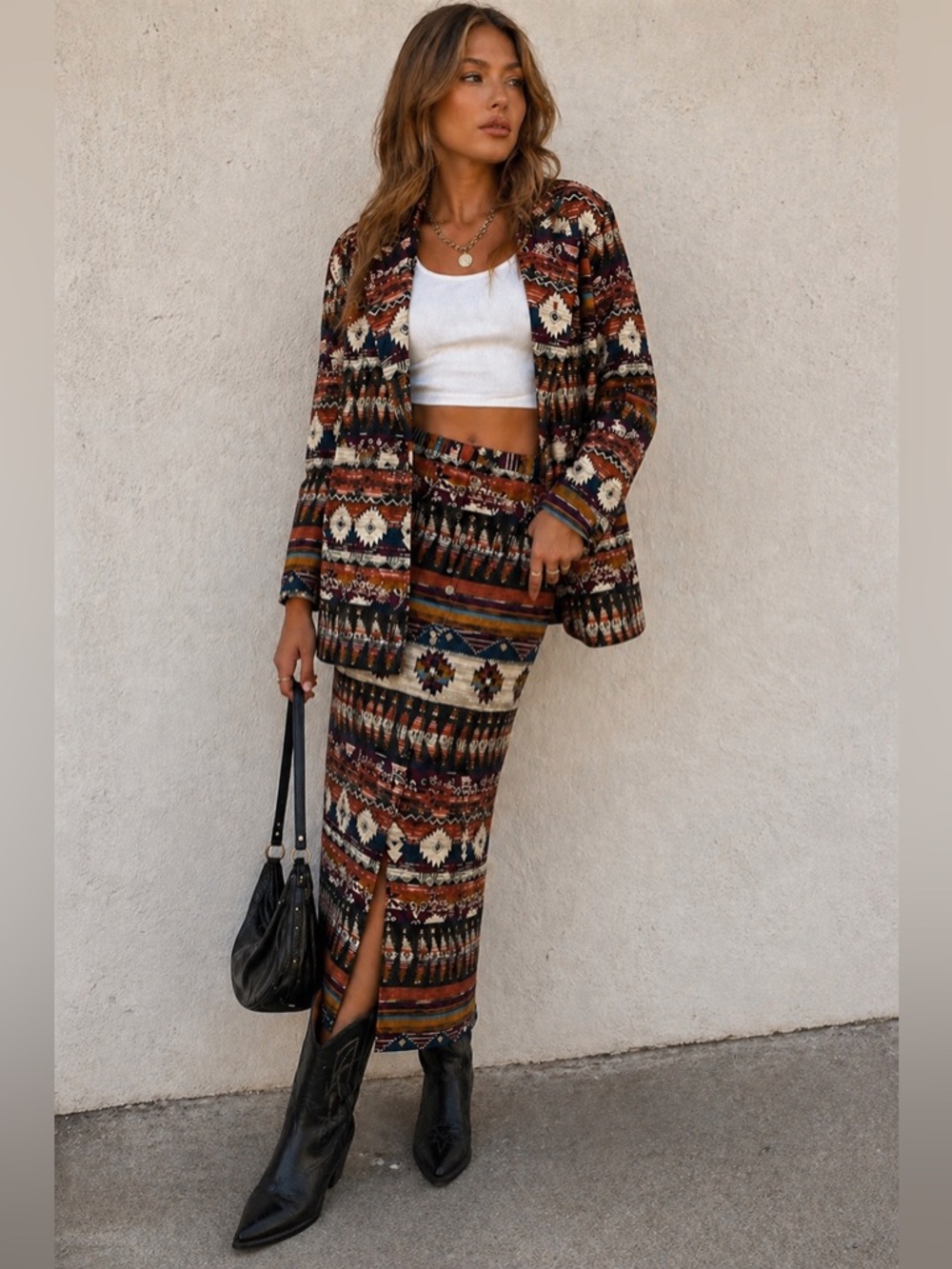 Vintage 90s FSTOP Southwestern Aztec Print Blazer & Skirt Set Size Small